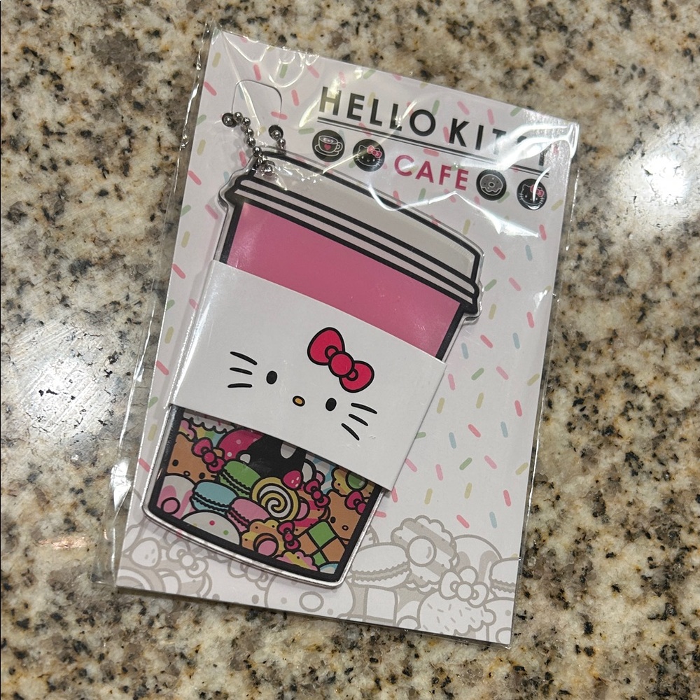 NWT Hello Kitty Cafe Pink and White Drink Keychain